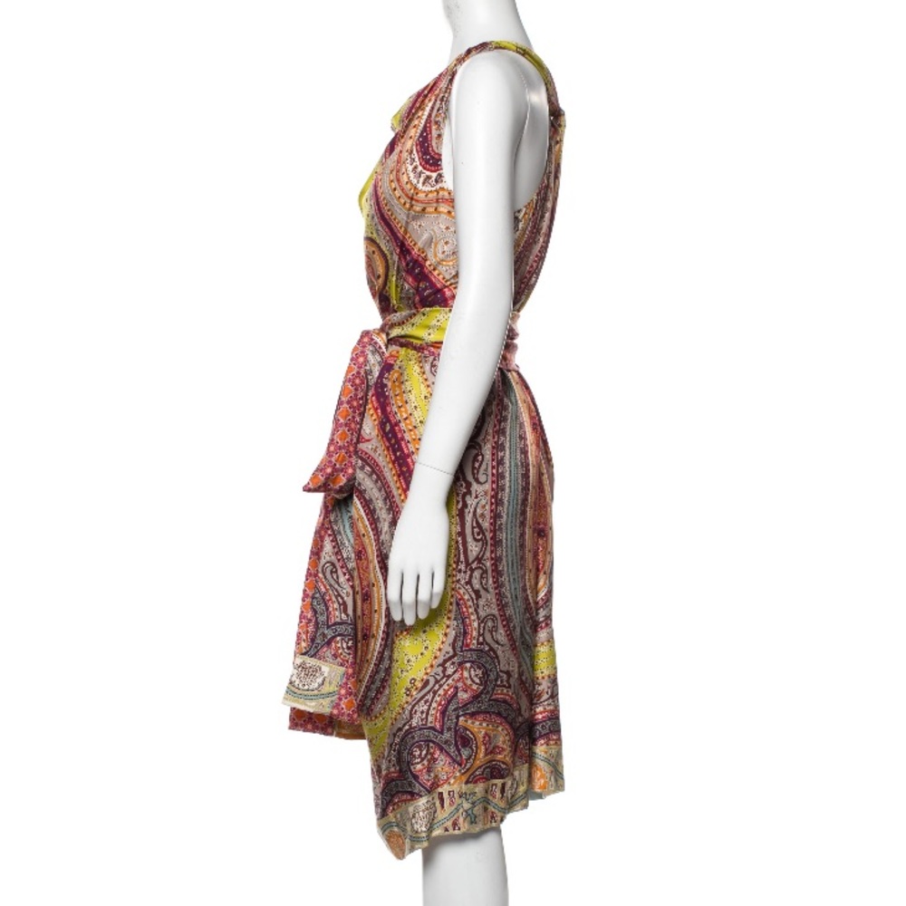 Etro 100% silk paisley print tie dress IT42 US6 - Picture 6 of 7